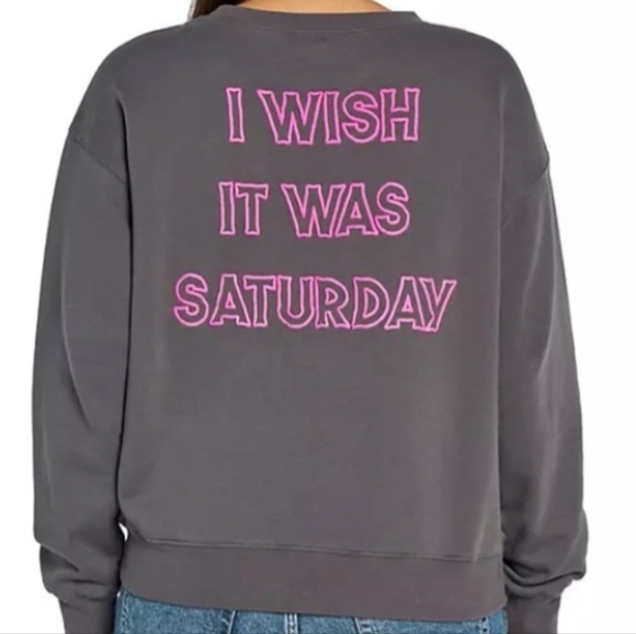 I wish it was Saturday Wildfox Gray Sweatshirt with Pink Lettering size Small - Picture 1 of 2